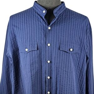 Proper Cloth Men's Blue Button Down Casual Work Dress Shirt Band Collar Size 3XL